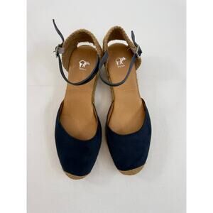 Tapir Made in Spain Navy Leather Espadrille Wedges EU 39